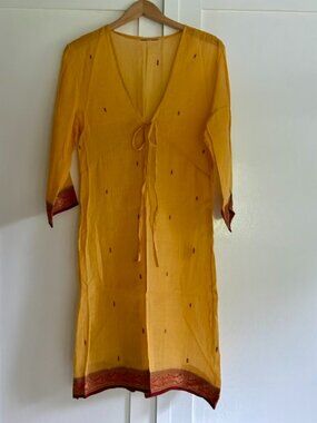 Golden Indian Summer Voile Like Lightweight Cotton Robe Coat Coverup